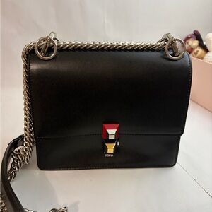 Fendi Black Crossbody Bag with Silver Chain